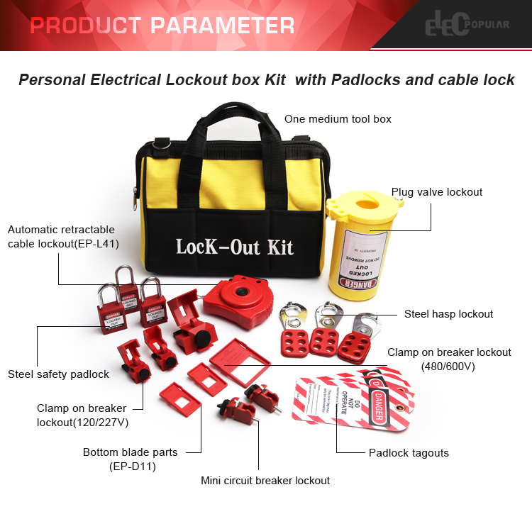 Muti Function Personal Safety Electrical Lockout Bag Kit With Padlocks And Cable Lock