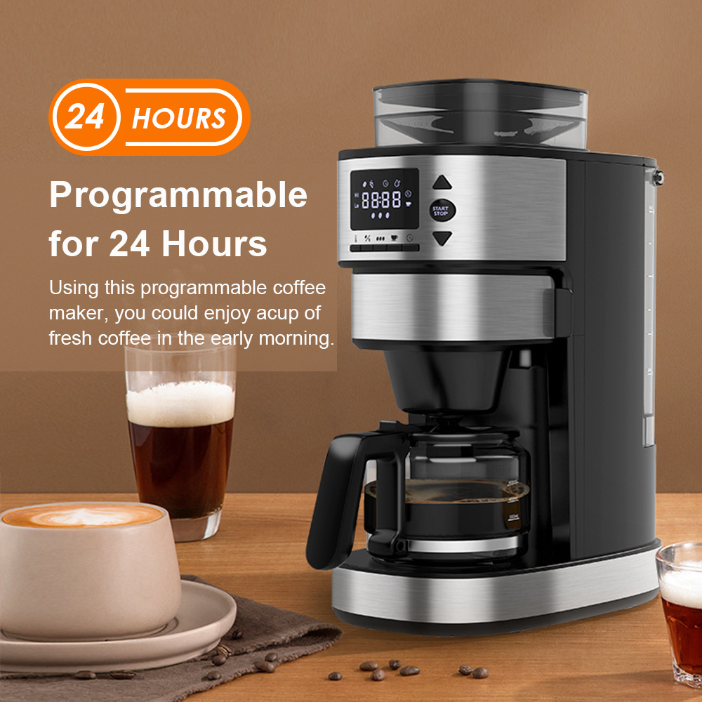 2024 New model Coffee maker with Grinder 4 cup 6 cup Bean powder dual use Electric smart drip coffee machine makers