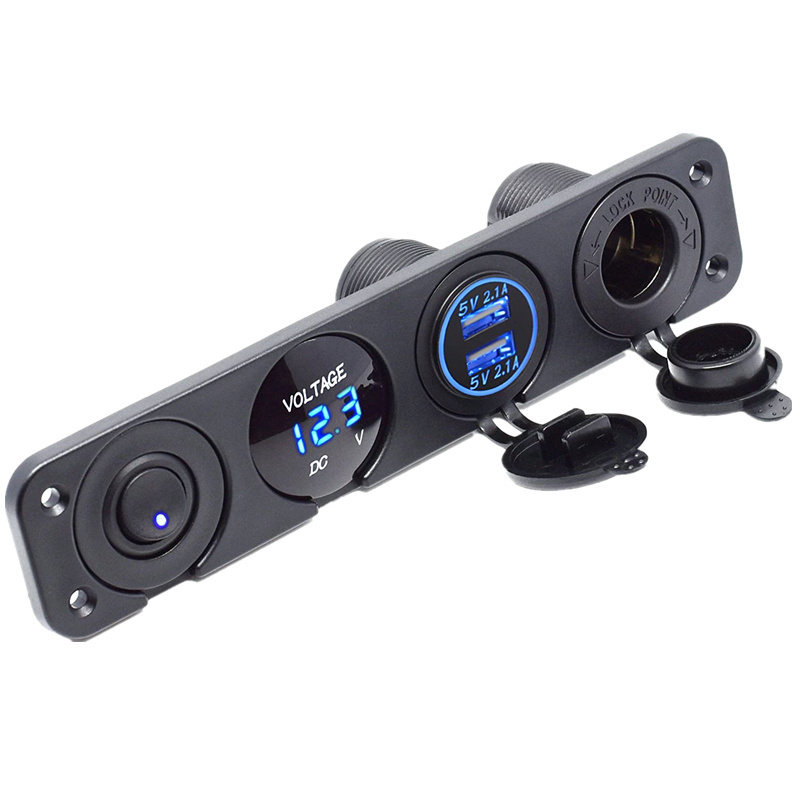 12V 4.2A Blue LED Dual Usb Charger Voltmeter Power Socket  4 In 1 4Gang  Panel For Car Marine Automatic Boat