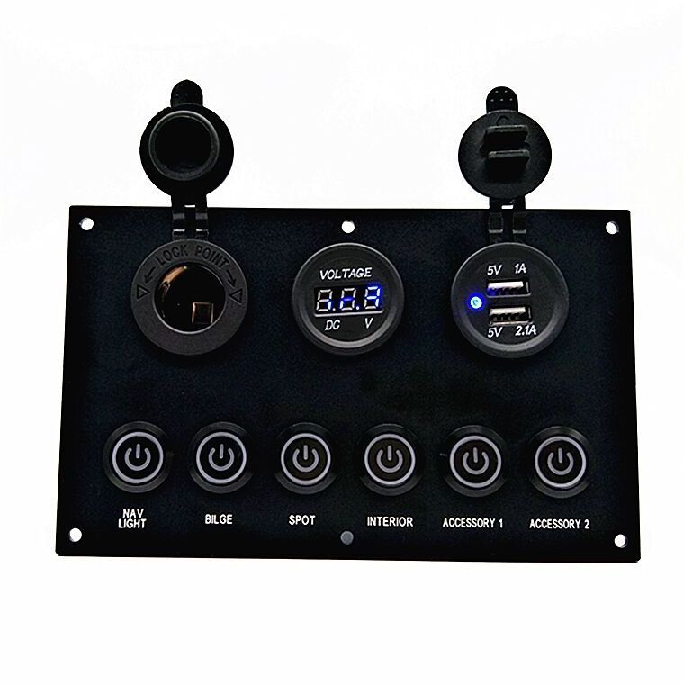 Dc 12V 24V 6 Gang Marine Boat Aluminum push Button Mounted Dash Switch Panel