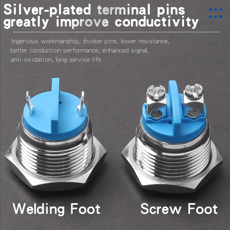 Metal Push Button Switch With 22MM No LED Self-Reset Momentary Screw Foot Welding Foot High/Flat/Ball Head 1NO Jog Switch