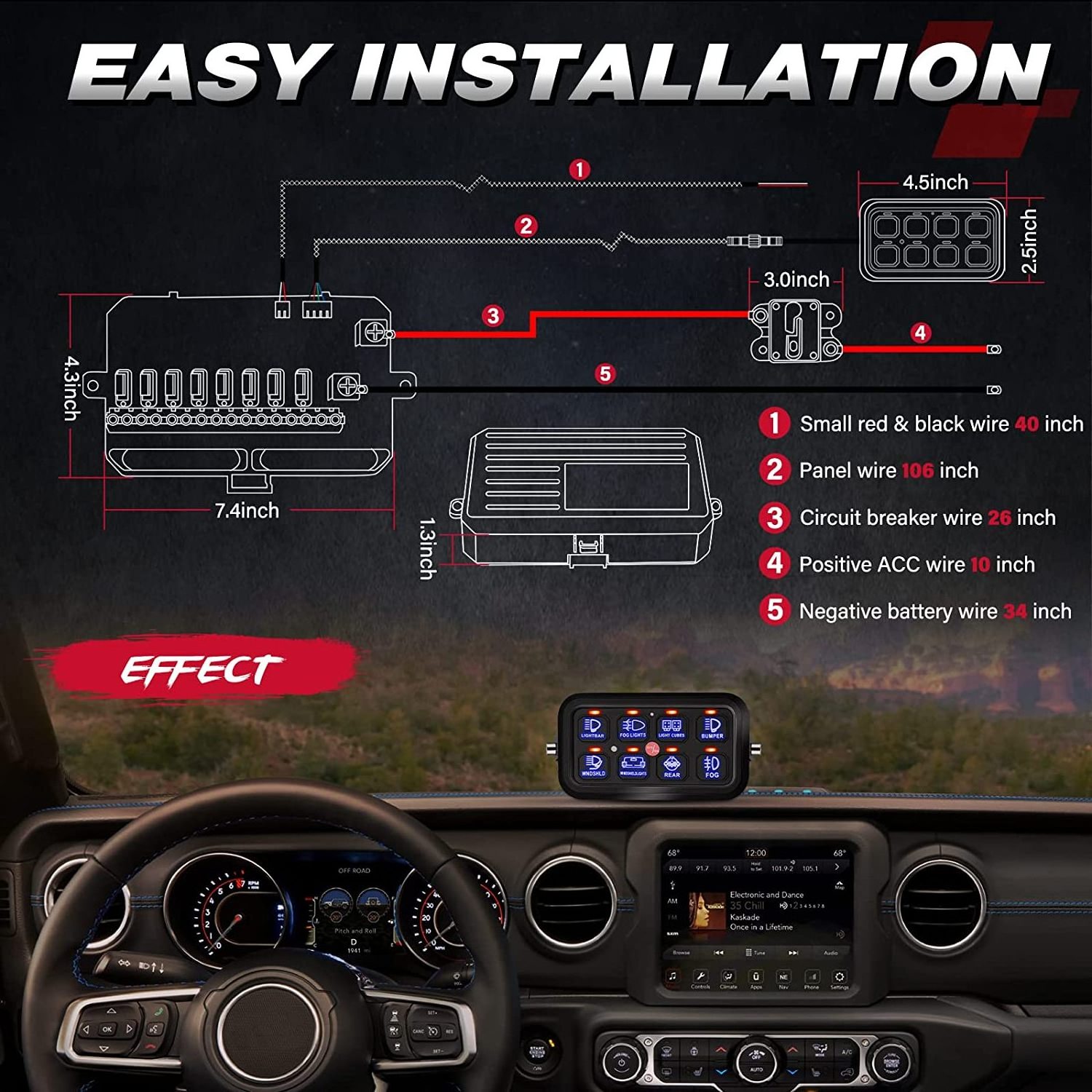 8 Gang Switch Panel 12V Dimmable Circuit Control Box On-Off LED Switch Pod Touch Switch Box for OFF-ROAD 4x4