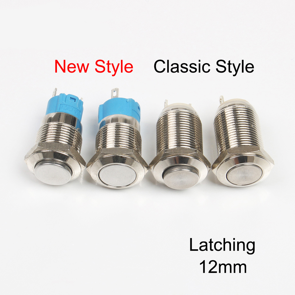 Latching/fix high/flat head 12mm metal on-off waterproof push button switch without led