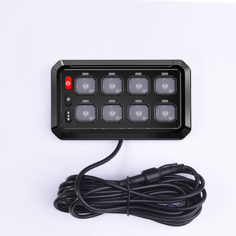 New RGB 8 Gang Switch Panel, Multifunction Auxiliary Switch Pod Momentary Strobe Circuit Control Box