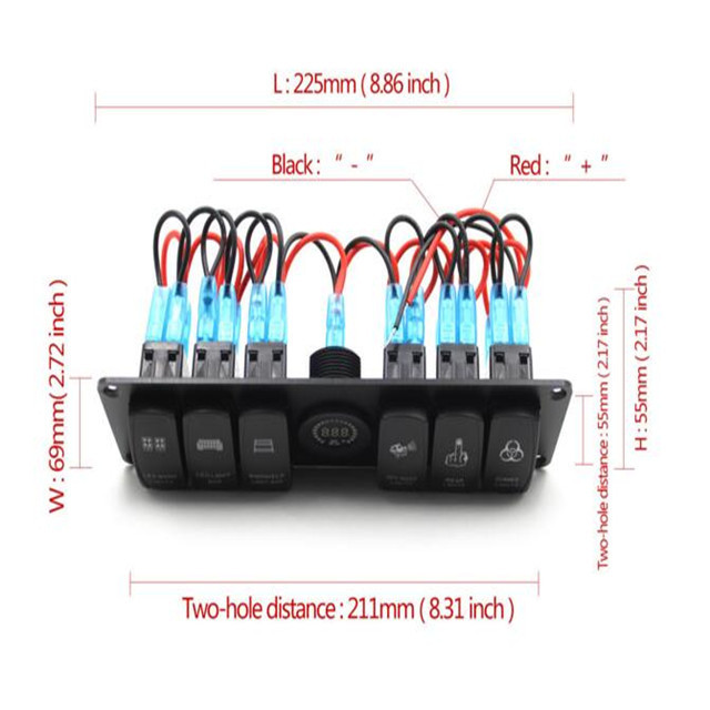 DC 12V Led On Off Rocker Switch Color Voltmeter 6 Gang Rocker Switch Panel For Caravan Automotive Marine