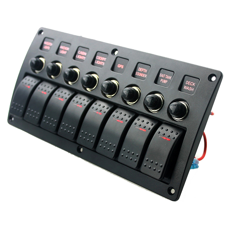 8 Gang Boat Rocker Switch Panel Waterproof Marine Switch Panel 12V Aluminum Switch Panel ON/Off with Circuit Breaker