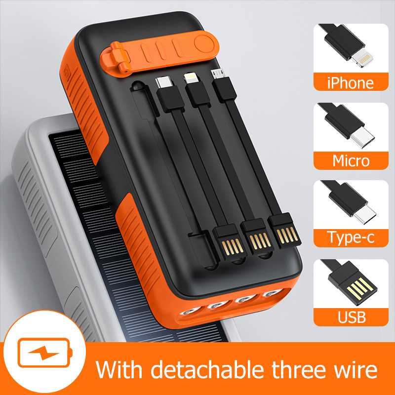 Built In Cable Usb A Type C Backup External Battery Power Supply Charger Solar Power Bank Hand Crank 30000mAh