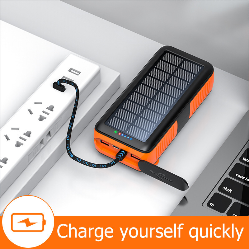 Built In Cable Usb A Type C Backup External Battery Power Supply Charger Solar Power Bank Hand Crank 30000mAh