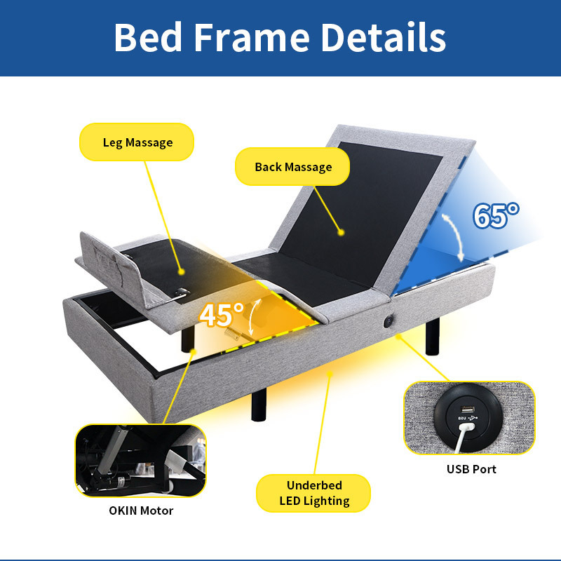 Queen size electric adjustable bed frame smart bed minimalist fabric best bed frame adjustable headboard