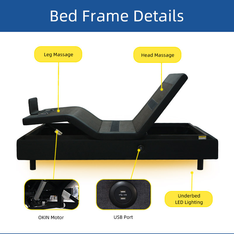 Luxury Style Safe Easy To Assembly Bedroom Furniture Electric Adjustable Bed Frame