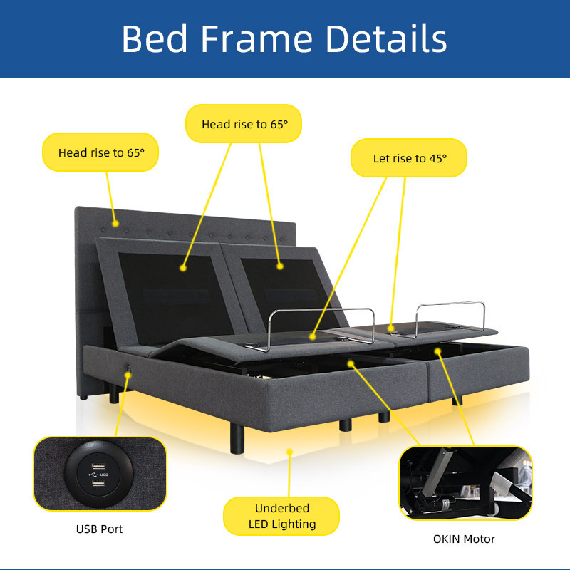 Sale Electric Adjustable Split King Bed Frame With Mattress And Electric Smart Bed Base Adjustable Bed With Massage