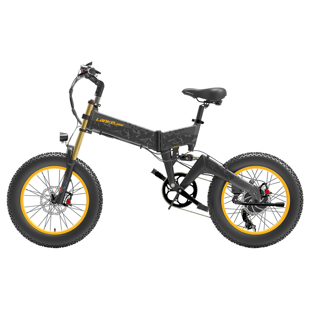 LANKELEISI X3000 Plus Folding Electric Mountain Bike Bigfork 20*4.0 Inch Fat Tires 48V 1000W Motor 17.5Ah 43 Km/h Max Speed