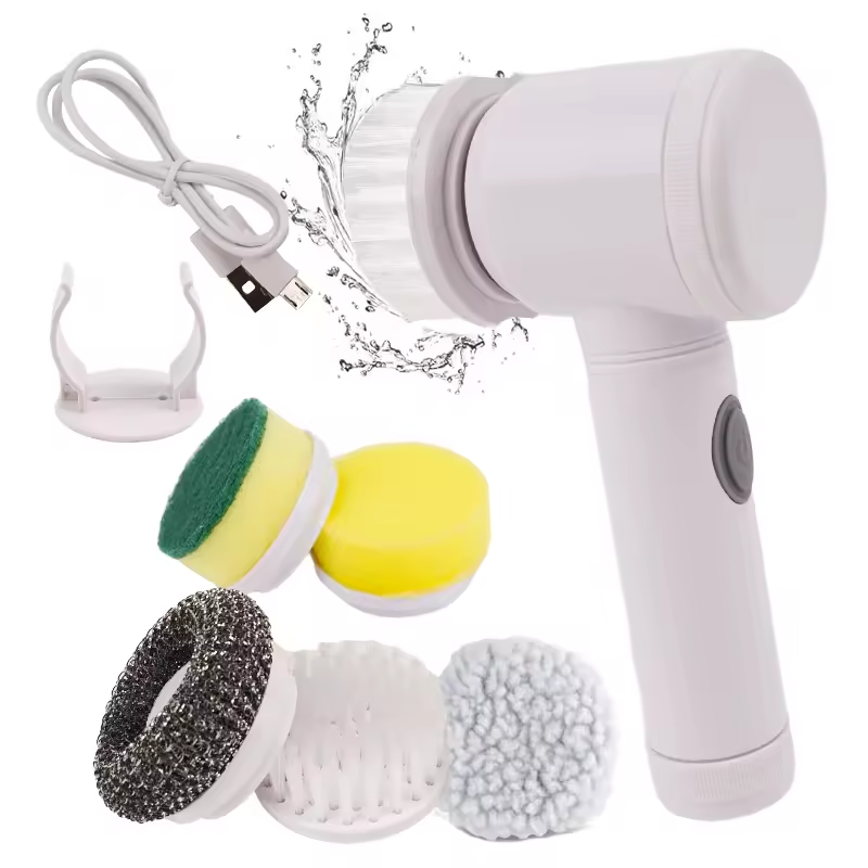 IPX6 Waterproof ABS 17000RPM Homeuse Handheld USB Charge 5 in 1 Spin Scrubber Electric Cleaning Brush For Tile Bath Sink