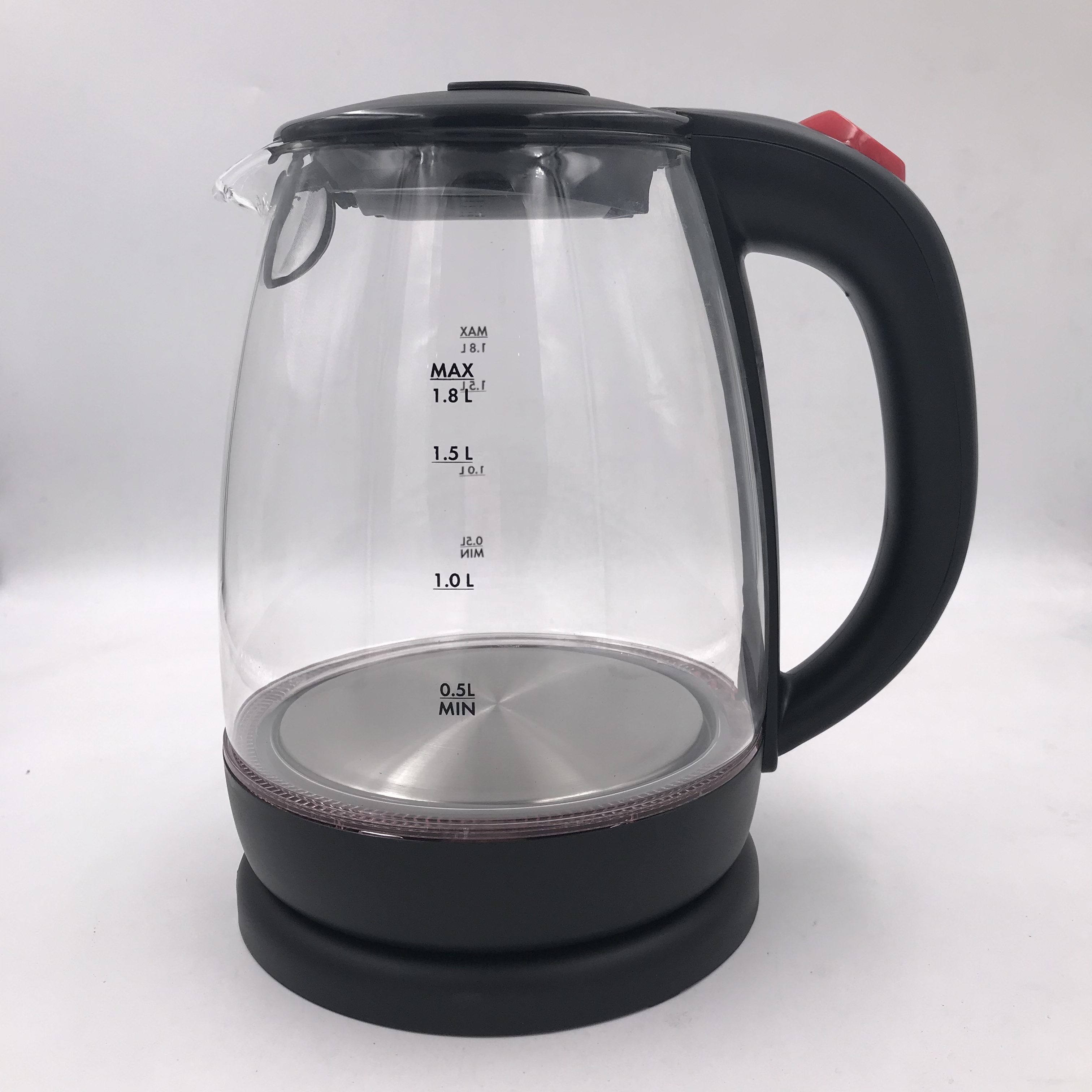 1.7L cheap price high quality borosilicate glass kettle with blue led light inside