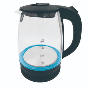 1.7L cheap price high quality borosilicate glass kettle with blue led light inside