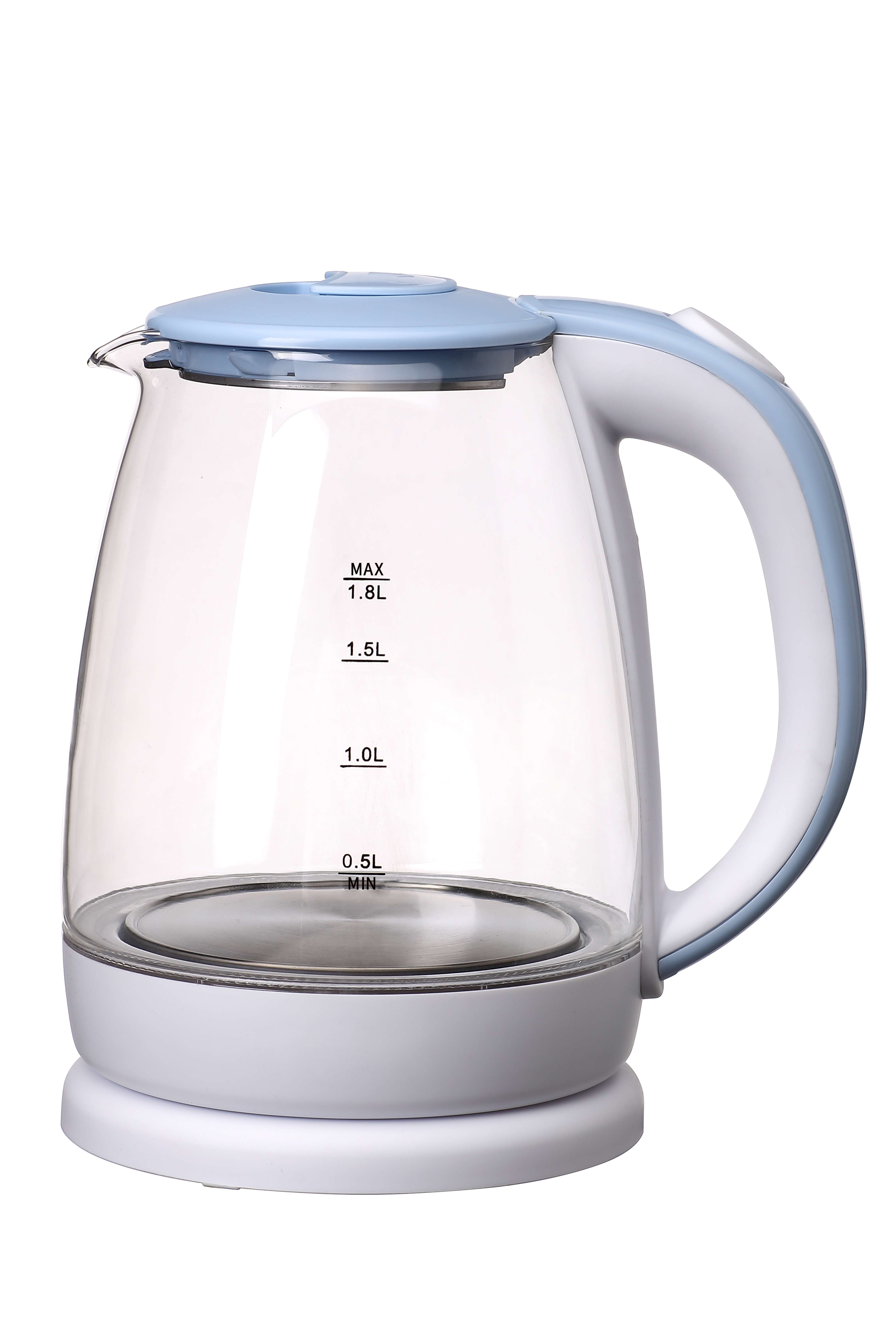 1.7L cheap price high quality borosilicate glass kettle with blue led light inside