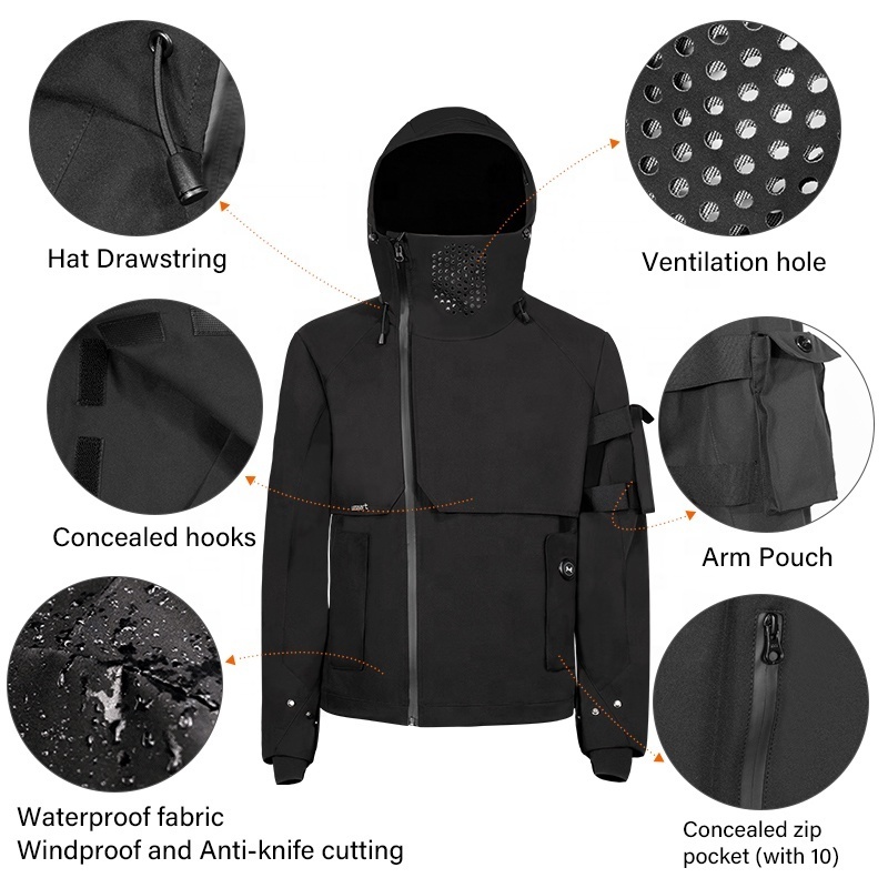 Unisex for all seasons Electric Heated Softshell Jacket Waterproof windproof UV-proof Multi-function heated hooded Mask jacket