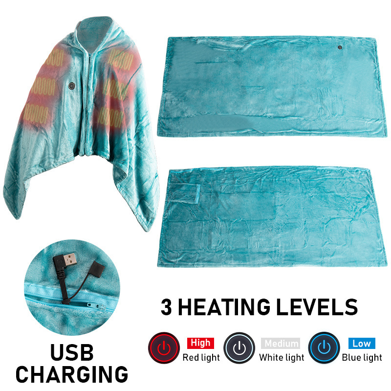 Portable Usb 5v Carbon Fiber Long Lasting Heat Packs Hot Winter Household Flannel Electric Heated Battery Powered Blanket