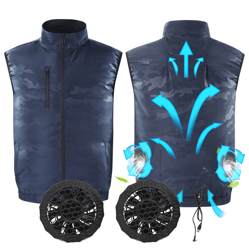 Polyester Camouflage Fishing Air Conditioned Clothing Summer Sunscreen Skin Sleeveless Cooling Fan Vest