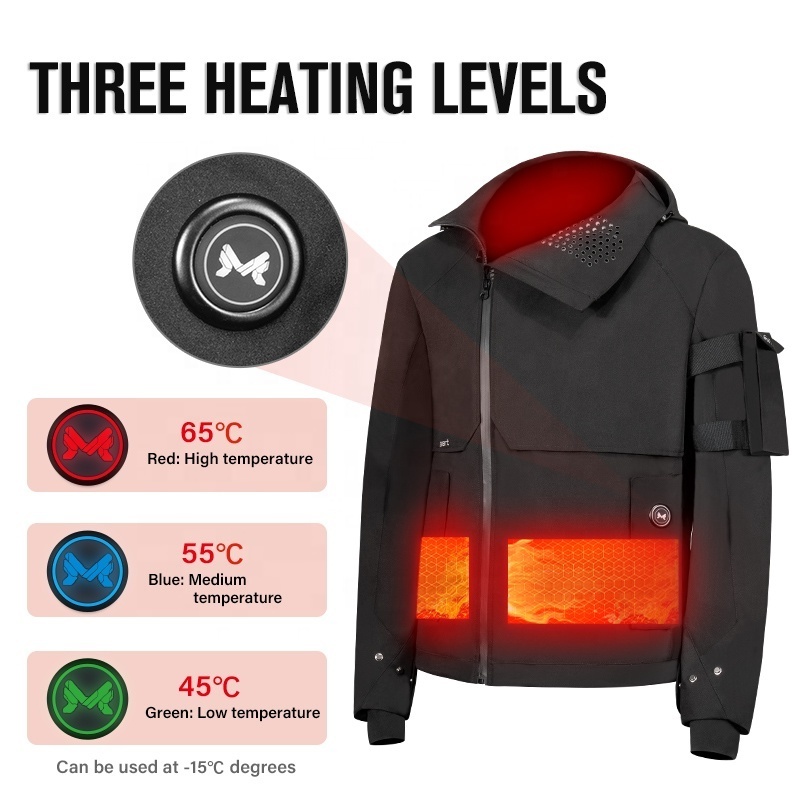 Unisex for all seasons Electric Heated Softshell Jacket Waterproof windproof UV-proof Multi-function heated hooded Mask jacket