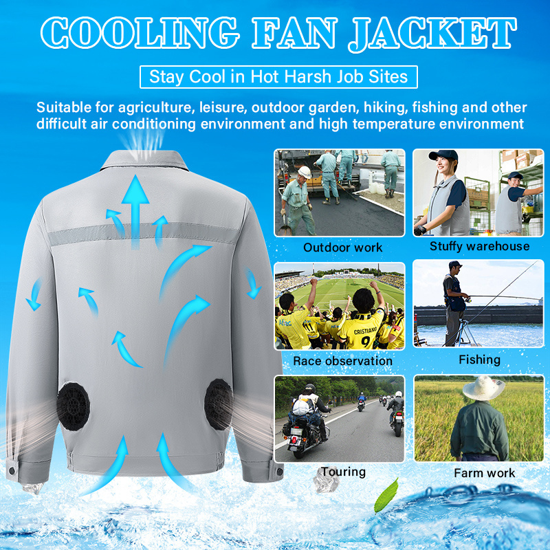 Summer Cool Must Have Multi pocket Front Rear Reflective Strip Design Tooling Jacket Cooling Air Conditioner Fan Clothing