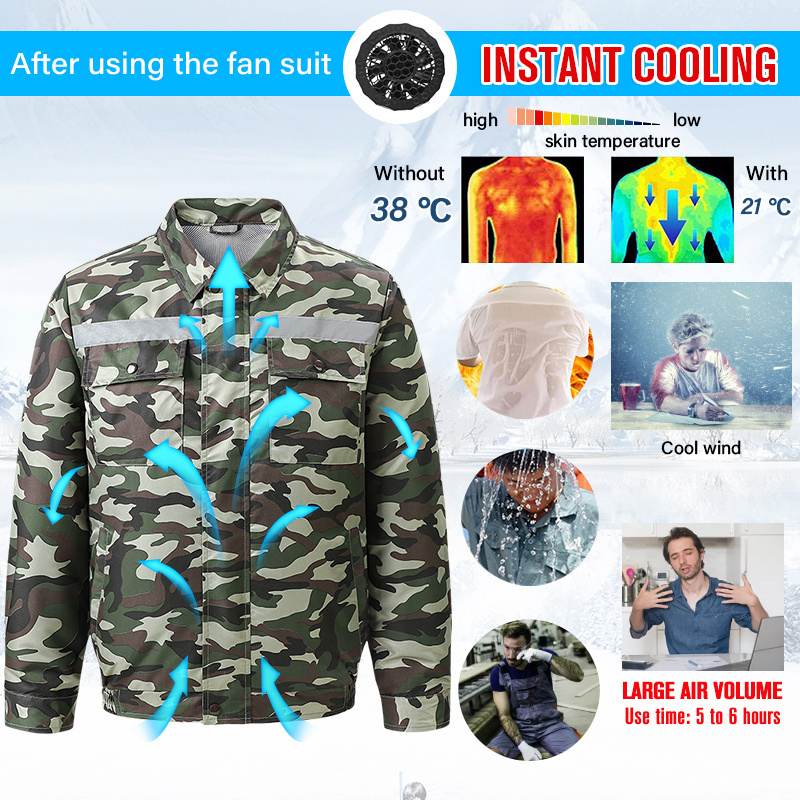 Summer Cool Must Have Multi pocket Front Rear Reflective Strip Design Tooling Jacket Cooling Air Conditioner Fan Clothing