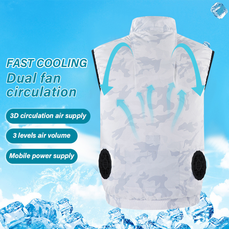 Polyester Camouflage Fishing Air Conditioned Clothing Summer Sunscreen Skin Sleeveless Cooling Fan Vest