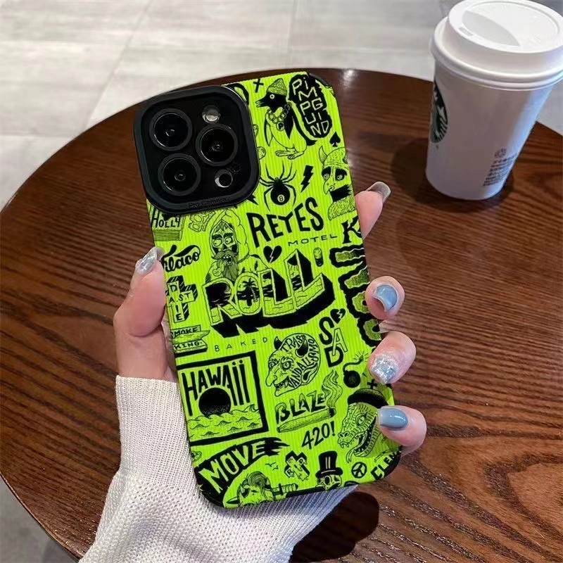 Suitable for toothpick pattern quirky fluorescent green iPhone 12/13promax Apple 11 phone case XL cartoon xsmax