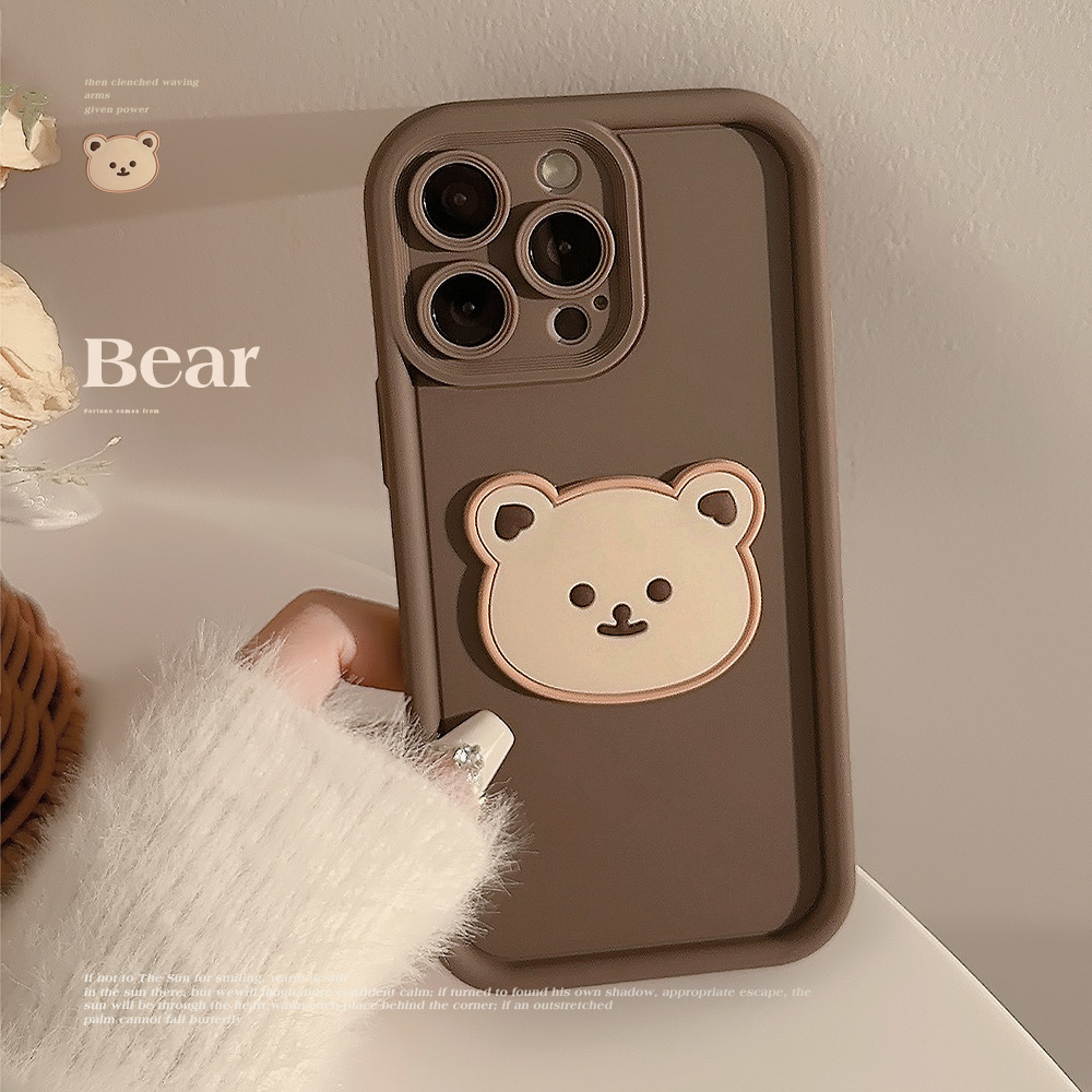 Suitable for 15 phone cases i14promax 3D teddy bear figurines 13 cartoon 11 all inclusive XR autumn and winter