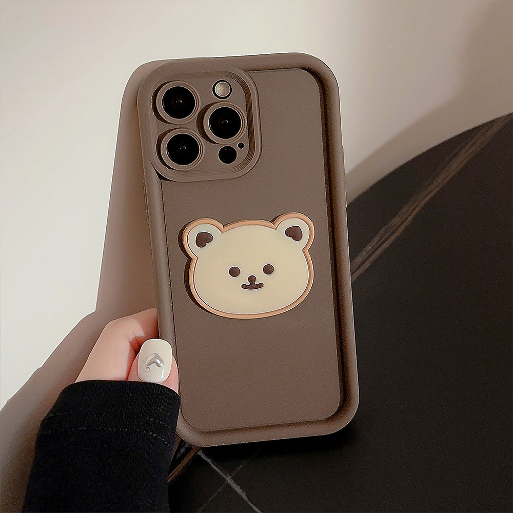 Suitable for 15 phone cases i14promax 3D teddy bear figurines 13 cartoon 11 all inclusive XR autumn and winter