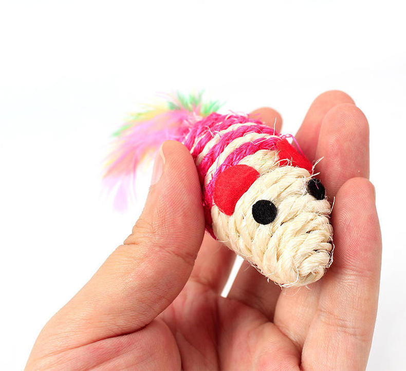 Bulk Buy 10pcs Mixed Colors 7CM Squeak Chew Toys Sisal Stripe Mouse Cat Toy