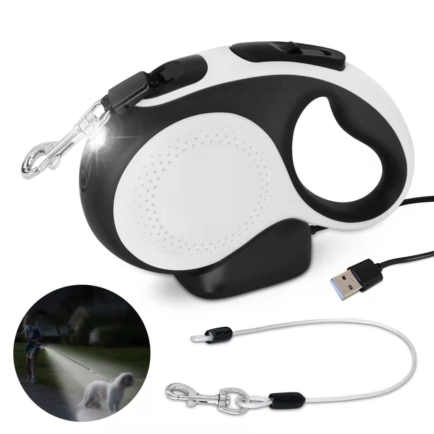 New Reflective Nylon Tape Retractable Dog Leash Pet Lead With Led Light