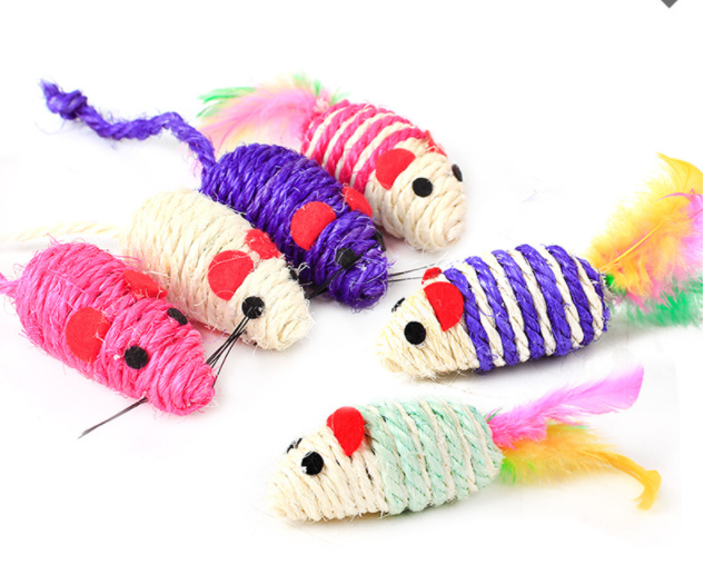 Bulk Buy 10pcs Mixed Colors 7CM Squeak Chew Toys Sisal Stripe Mouse Cat Toy