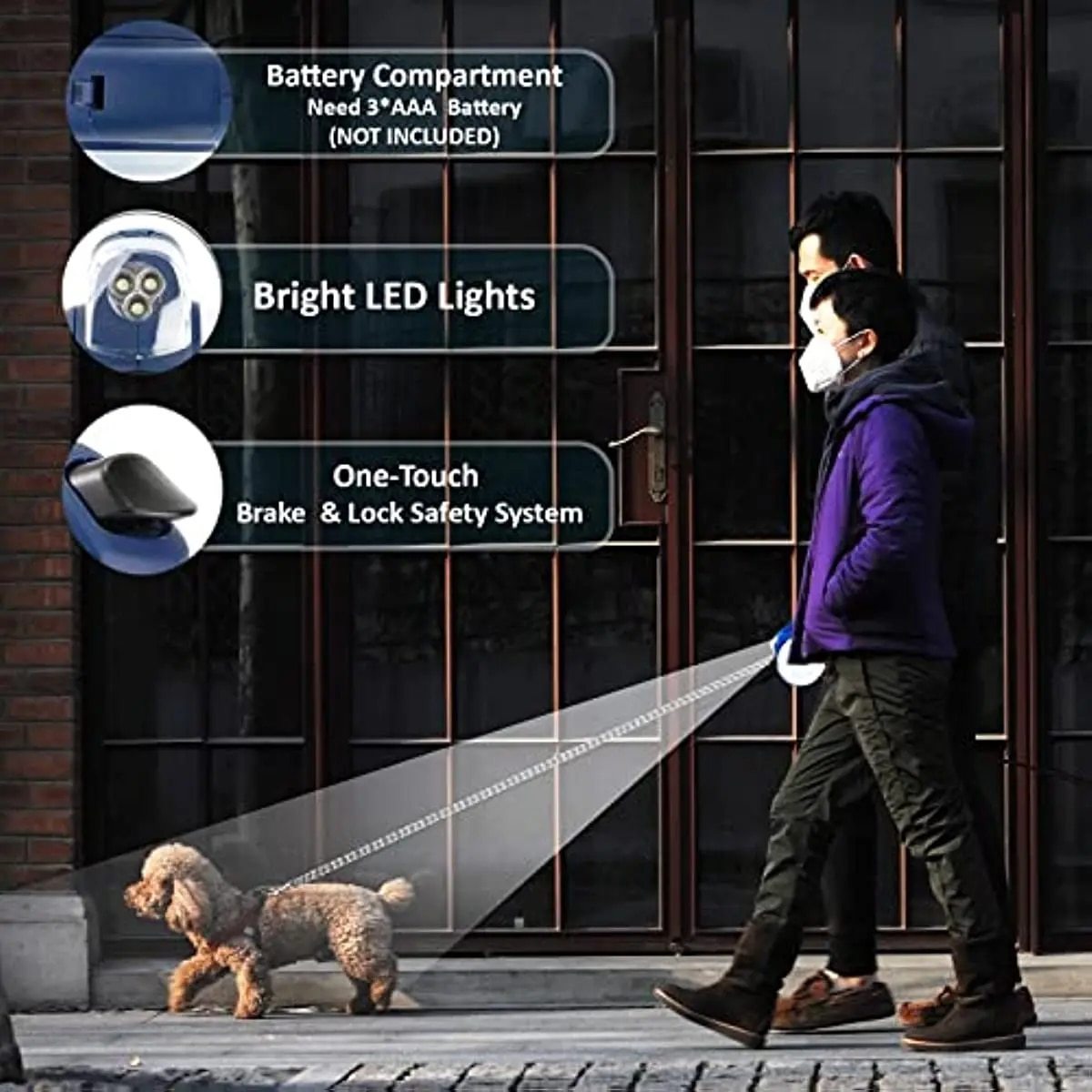 4M Automatic Retractable Dog Leash with Led Flashlight Dog Poop Bag and Storage Bowl