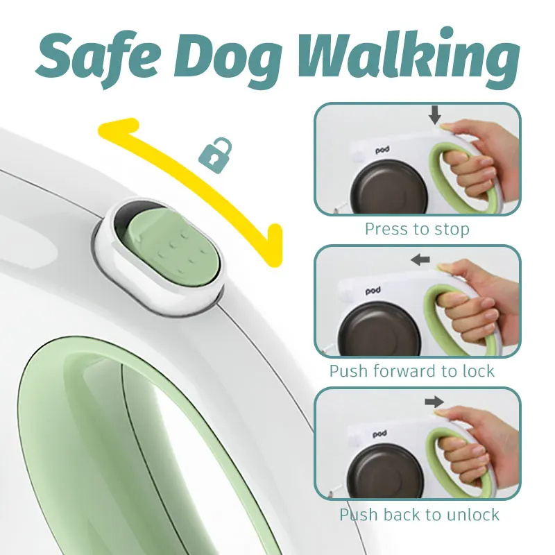 Multifunction Dog Leash Flashlight Automatic Retractable Pet Lead Quick Release With Waste Bag Dispenser Food Box for Dogs Walk