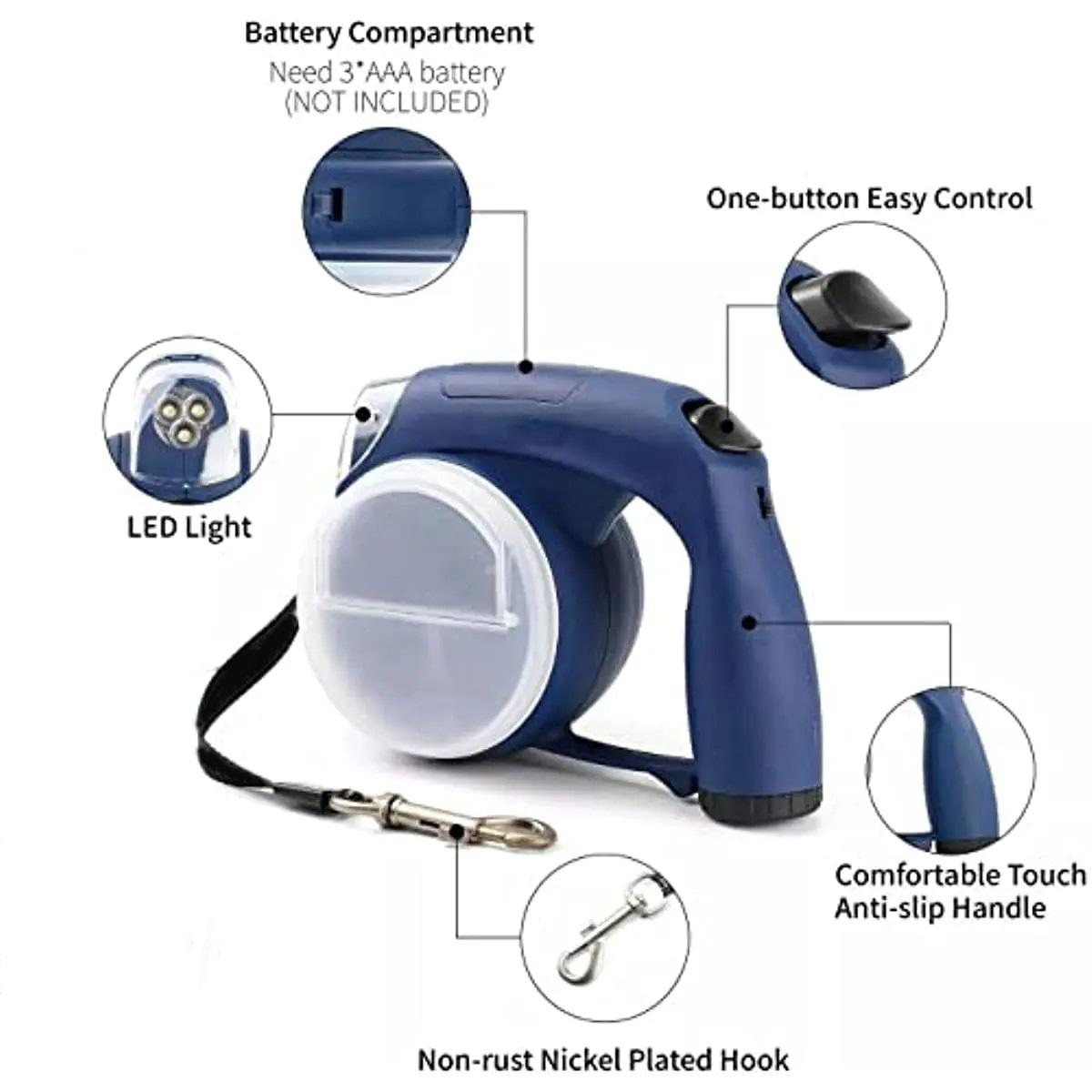 4M Automatic Retractable Dog Leash with Led Flashlight Dog Poop Bag and Storage Bowl