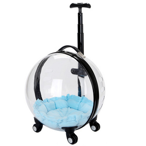 Transparent Capsule Pet Travel Trolley for Puppies Dogs Carriers Bag with Trolley Wheel