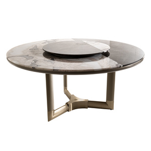 Elefante Metal Leg Leather Cover Home Dining Room Furniture Set Dinner Table Rotating Marble Top Luxury Dining Table