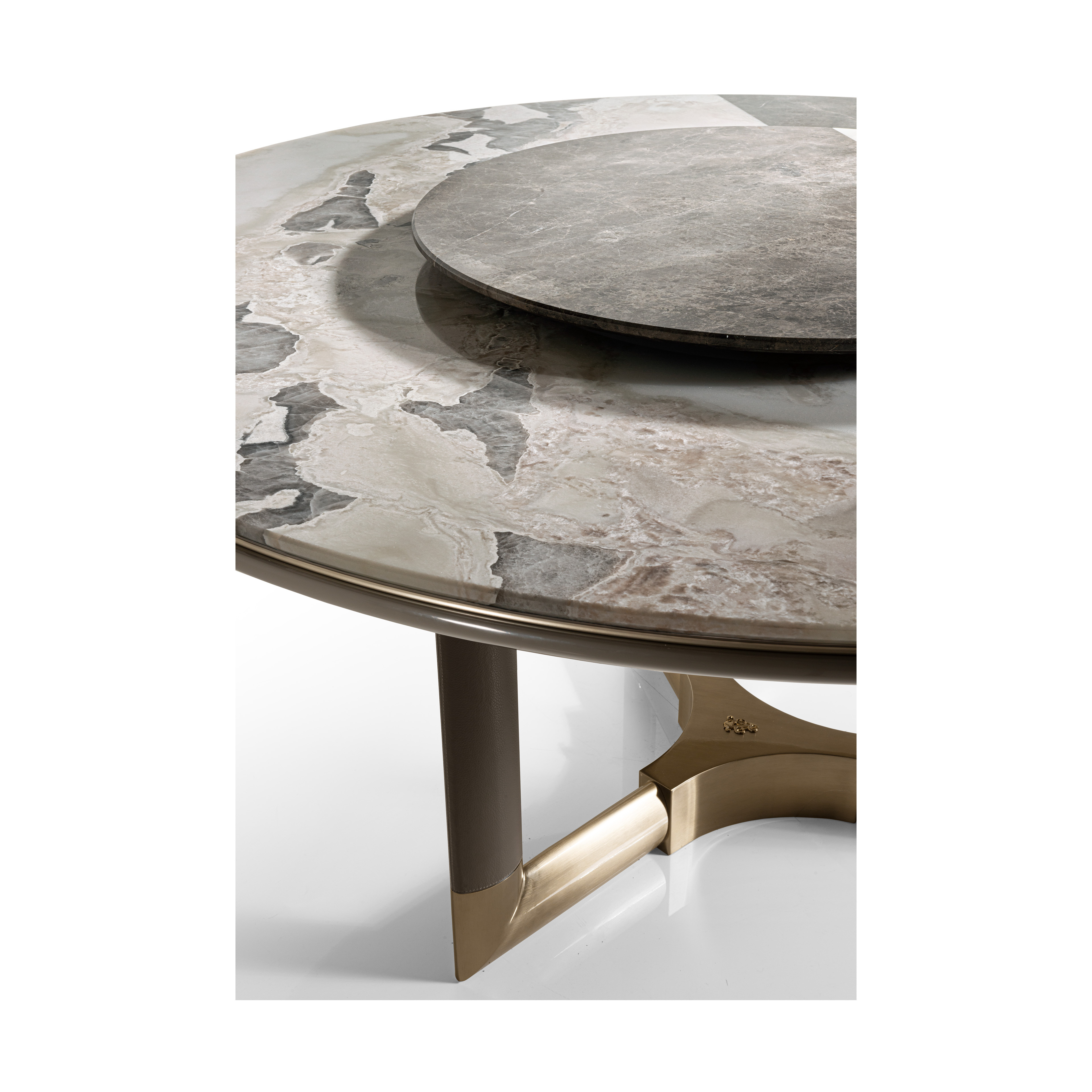 Elefante Metal Leg Leather Cover Home Dining Room Furniture Set Dinner Table Rotating Marble Top Luxury Dining Table