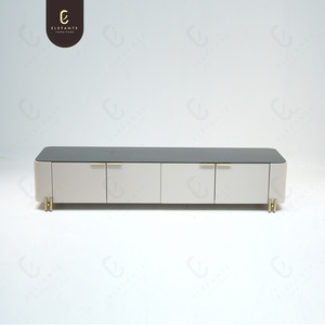 White Luxury Matt Sintered Stone Table Top TV Console Long Wooden TV Stand With Legs