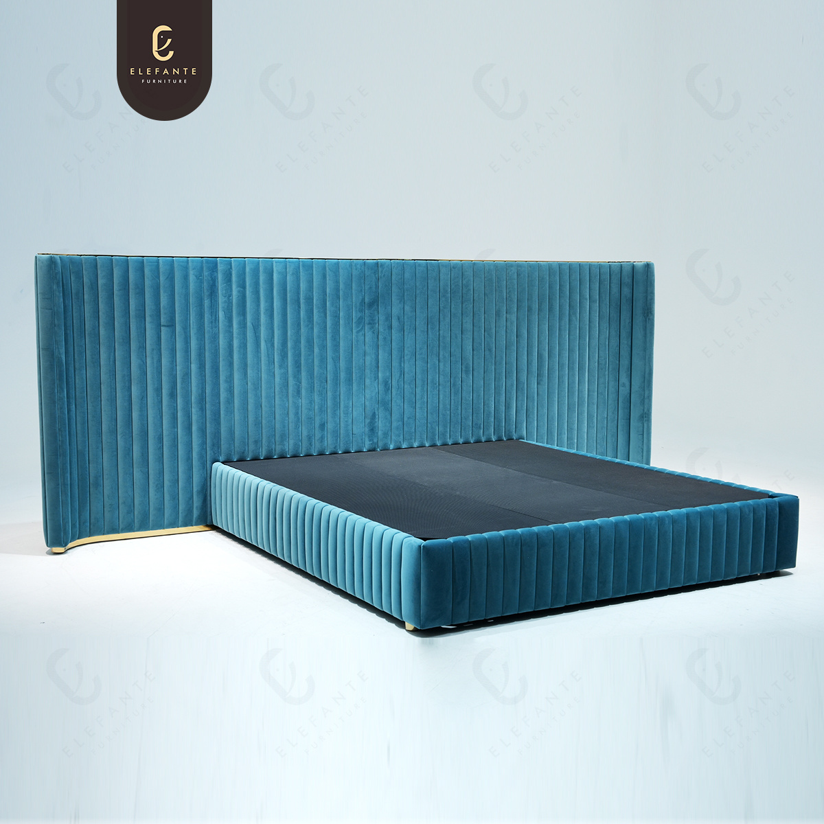 Italian Style Curved Velvet Headboard Blue Bed Frame Master Bedroom Bed Smart Bed King Size