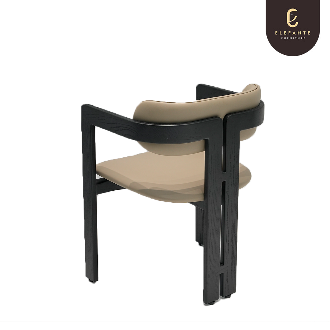 Elefante Solid Wood Minimalist Armchair Leather Black Wooden Dining Chairs