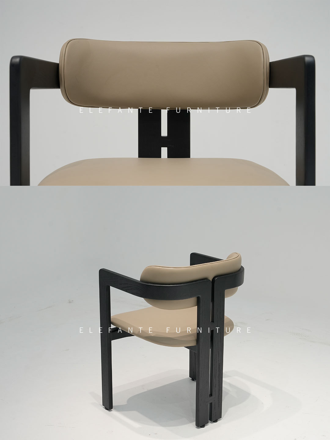 Elefante Solid Wood Minimalist Armchair Leather Black Wooden Dining Chairs