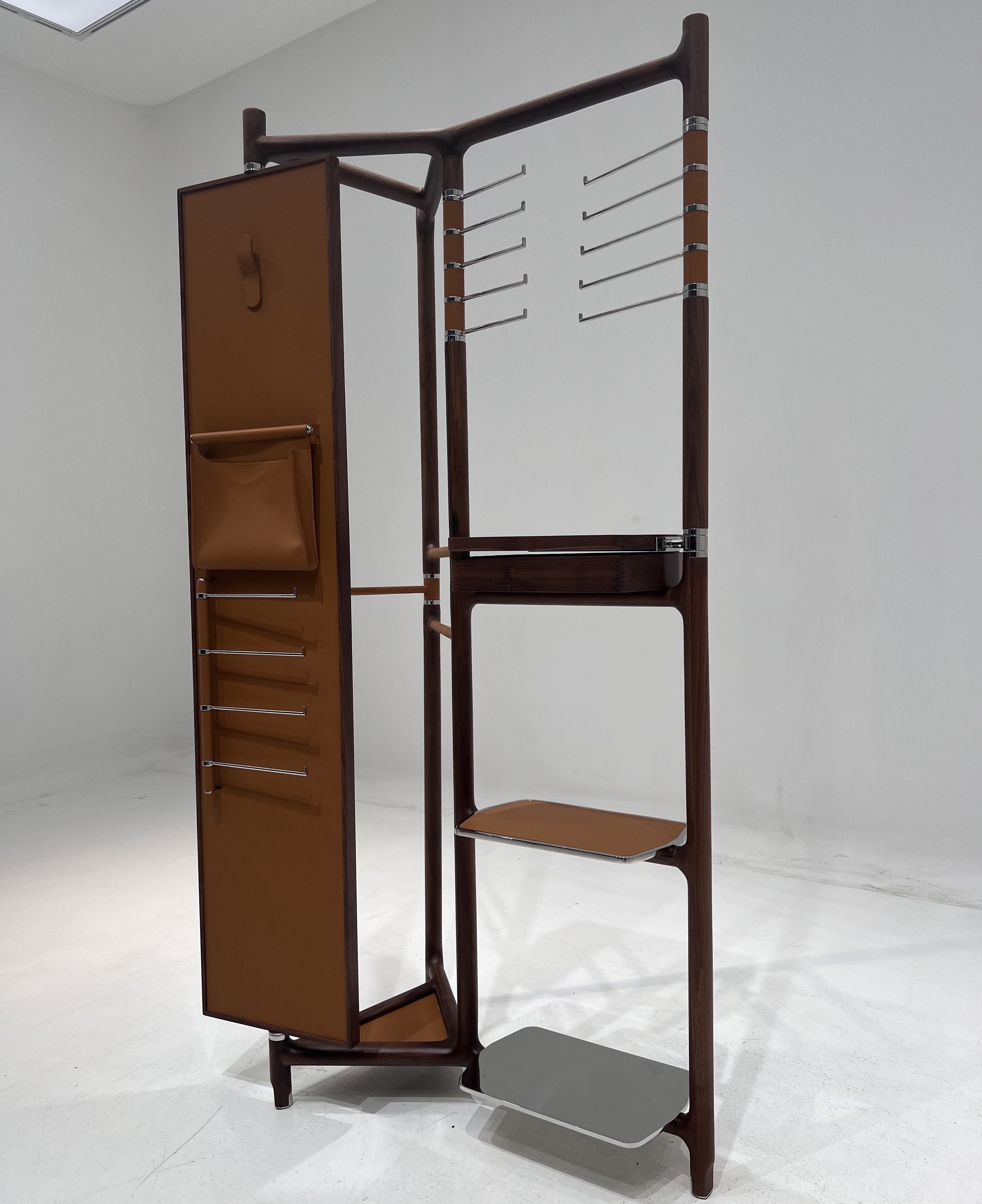 Elefante Luxury Home Use Saddle Leather Bag Jewelry Box Included Clothes Rack Coat Stand Solid Walnut Stand Coat Rack