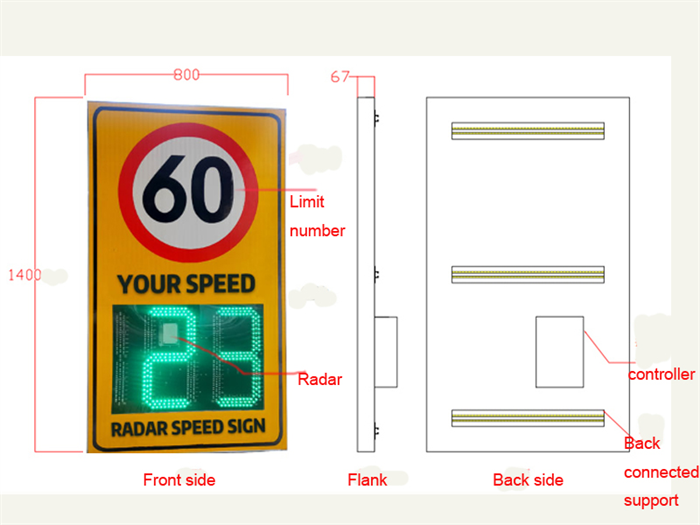 Vehicle Speed Test Solar Radar Speed Limit Sign With Holder Outdoor