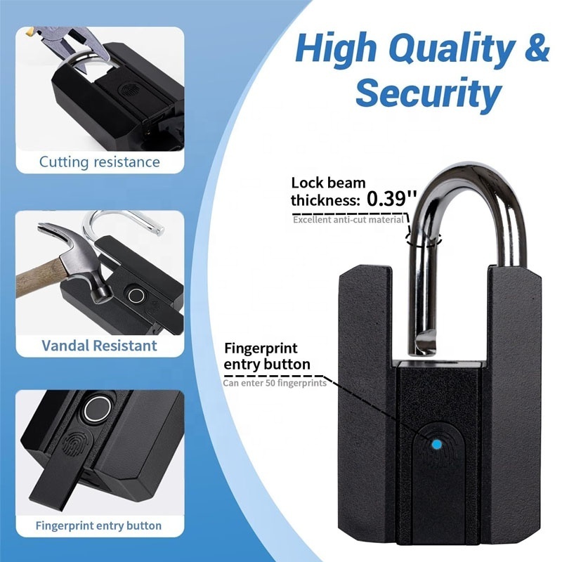 Fingerprint Padlock Long Shackle Smart Padlock with Mobile APP Outdoor Waterproof Lock for School Gym Locker