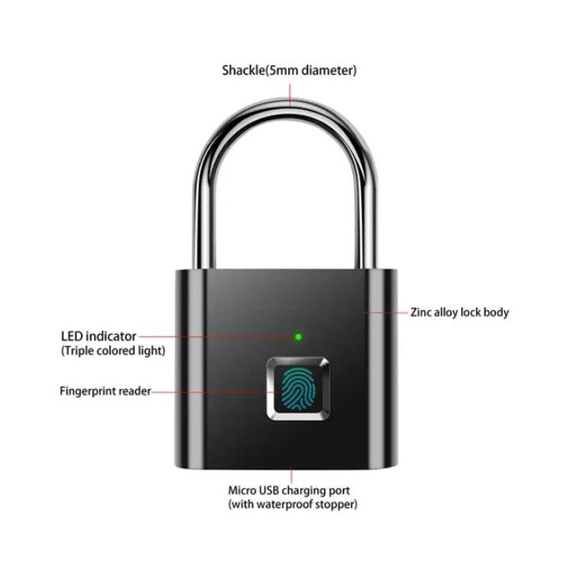 Low Battery Fingerprint Padlock Ultra One Touch Open Fingerprint Locks with USB Charging for Gym