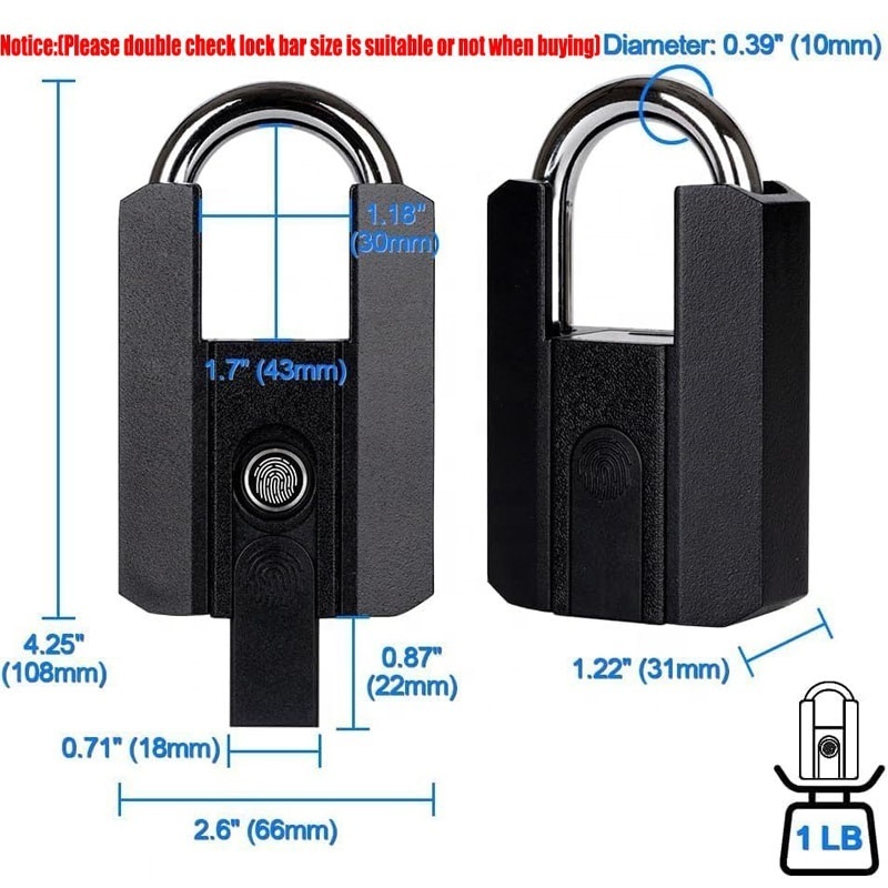 Fingerprint Padlock with Key Mobile Phone APP Fingerprint and Key Unlock  Large Size Smart Padlock Outdoor Waterproof