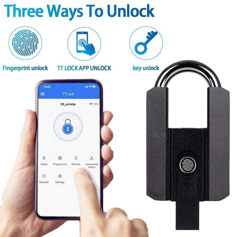 Fingerprint Padlock with Key Mobile Phone APP Fingerprint and Key Unlock  Large Size Smart Padlock Outdoor Waterproof