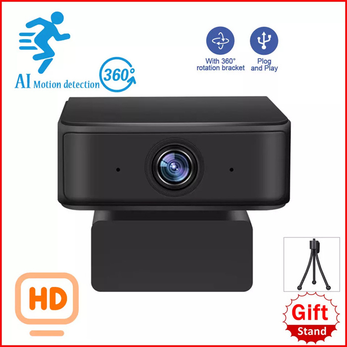 1080P Full HD 360 Face Recognition Spin Web Camera AI Powered Tracking Webcam for Laptop PC Built in Noise Reduction Microphone